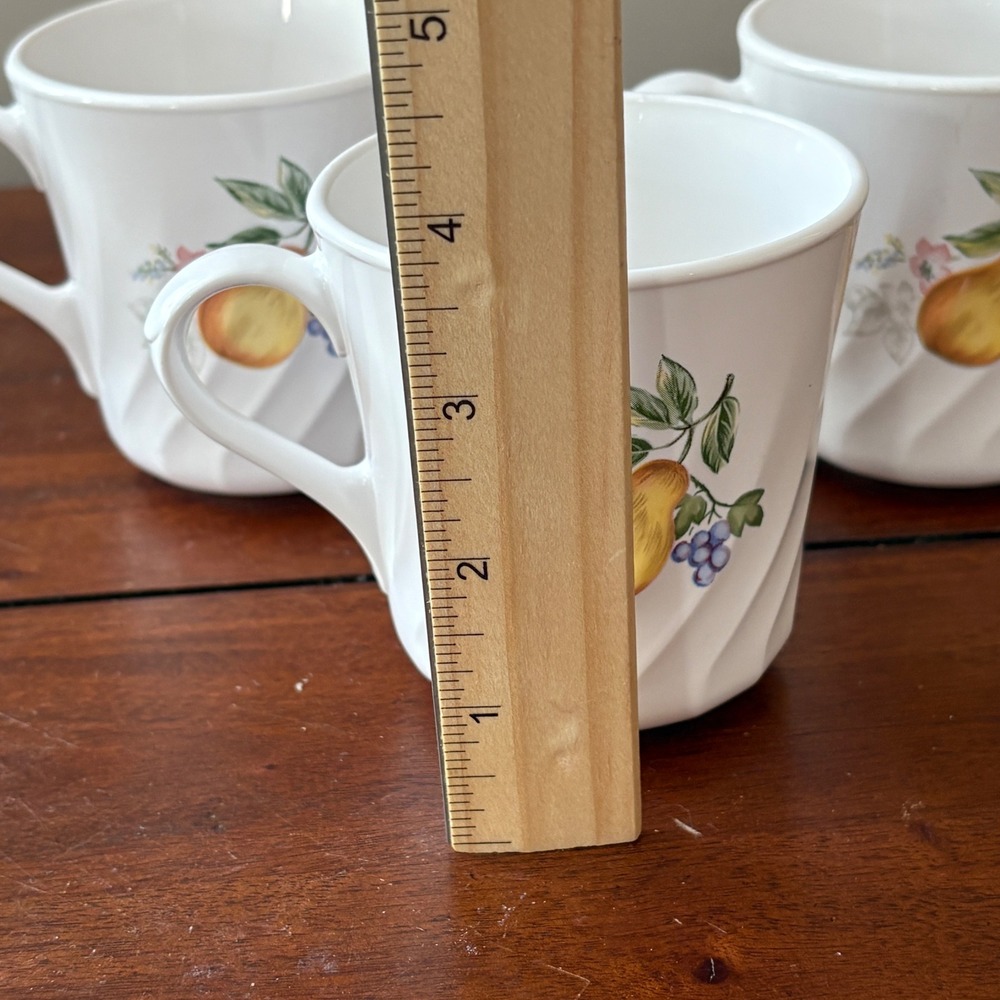 CorningWare Abundance Fruit Swirl Mugs Set of‎ 3 White Apple Pear Made in USA - Picture 5 of 6